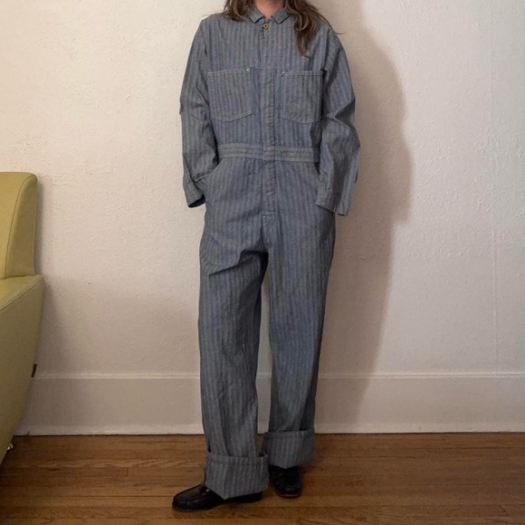 Vintage 40s / 50s Union Made Striped Coveralls - Picture 2 of 8